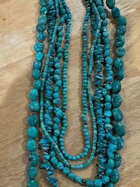 Multi-Strand Turquoise Beaded Necklace - Teal Blue Statement